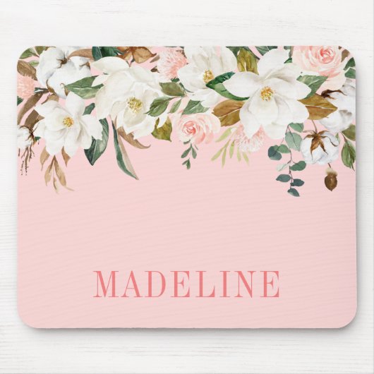 Moderne elegante, moderne Watercolor Magnolias Mousepad (Vorne)