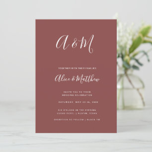Moderne elegante Mongram Burgundy Wedding Einladung