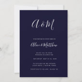Moderne elegante Mongram Navy White Wedding Einladung (Vorderseite)