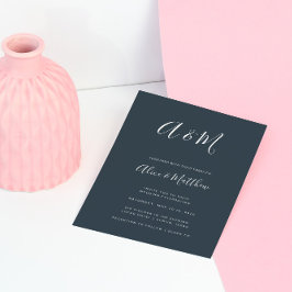 Moderne elegante Mongram Navy White Wedding Einladung