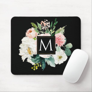 Moderne, elegante Monogram Aquarell floral Mousepad