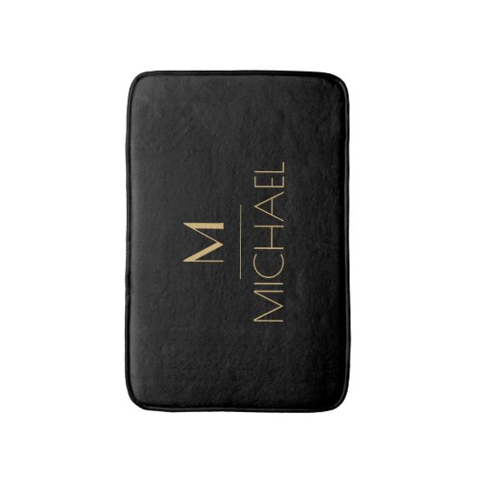 Moderne elegante Monogram Black & Gold Bath Mat Badematte (Vorderseite Vertikal)