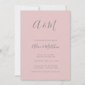 Moderne elegante Monogram Blush Gray Wedding Einladung (Vorderseite)