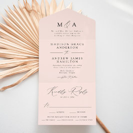 Moderne, elegante Monogram-Blush-Hochzeit All In One Einladung