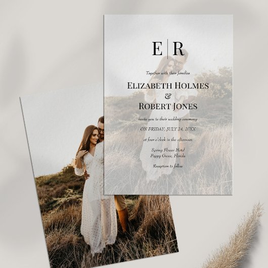 Moderne, elegante Monogram Custom Foto Wedding Einladung