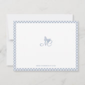 Moderne elegante Monogram Dusty Blue Gingham Karo Mitteilungskarte (Rückseite)