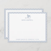Moderne elegante Monogram Dusty Blue Gingham Karo Mitteilungskarte (Vorne/Hinten)
