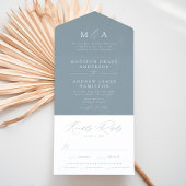 Moderne elegante Monogram Dusty Blue Wedding All In One Einladung
