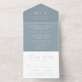 Moderne elegante Monogram Dusty Blue Wedding All In One Einladung (Innen Boden)