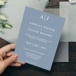Moderne elegante Monogram Dusty Blue Wedding Einladung