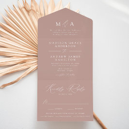 Moderne, elegante Monogram Dusty Rose Wedding All In One Einladung