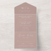 Moderne, elegante Monogram Dusty Rose Wedding All In One Einladung (Innen Boden)