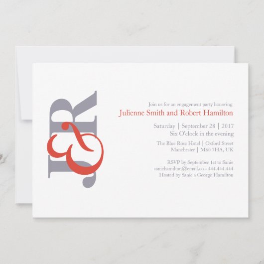 Moderne elegante Monogram-Engagement-Partei Einladung (Vorderseite)