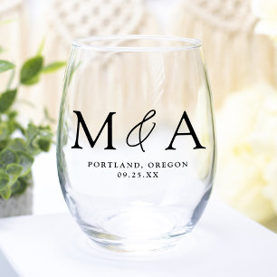 Moderne elegante Monogram-Gastgeschenk Hochzeit Weinglas Ohne Stiel