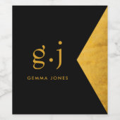 Moderne, elegante Monogram Gold Black Imitats Foil Weinetikett (Einzelnes Label)
