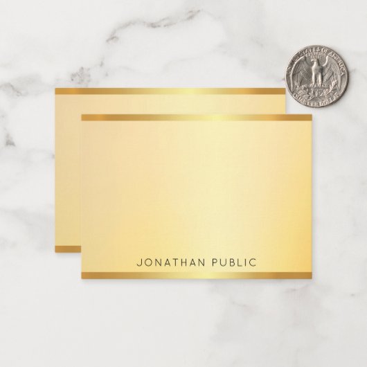 Moderne elegante Monogram Gold Look Template Mitteilungskarte (Vorderseite/Rückseite Beispiel)