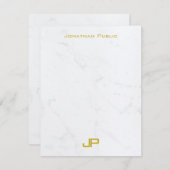 Moderne, elegante Monogram Gold Text Marmor Einfac Mitteilungskarte (Vorne/Hinten)