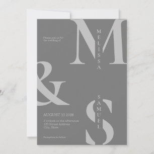 Moderne, elegante Monogram Gray Wedding Einladung