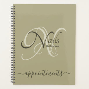 Moderne elegante Monogram Green Nail Artist Appt Planer