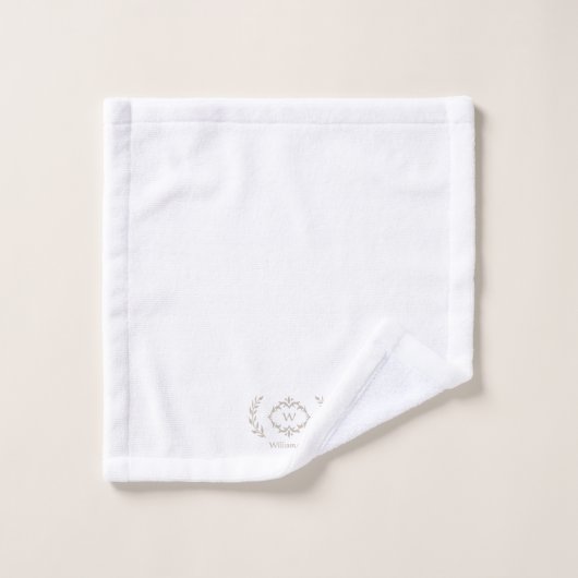 Moderne elegante Monogram, Initial White Beige Tan Badhandtuch Set (Waschlappen)