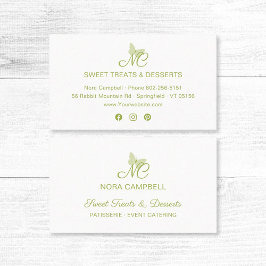 Moderne elegante Monogram Light Green Butterfly Visitenkarte