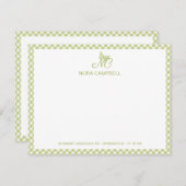 Moderne elegante Monogram Light Green Gingham Karo Mitteilungskarte (Vorne/Hinten)