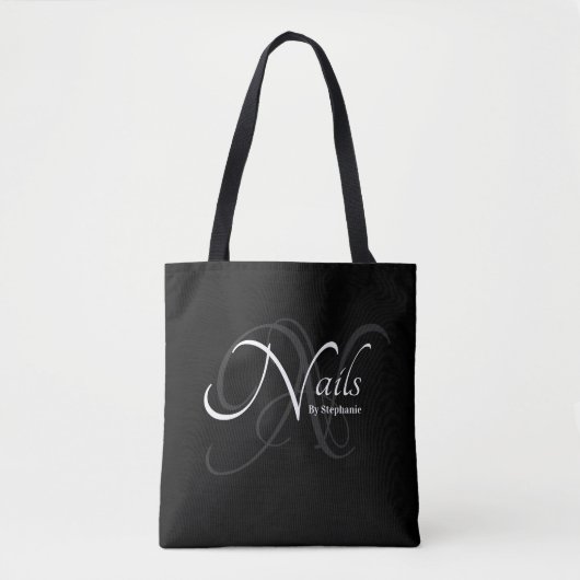 Moderne elegante Monogram Name Nail Artist Black Tasche (Vorderseite)