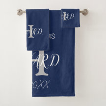 Moderne elegante Monogram Navy Blue White Wedding