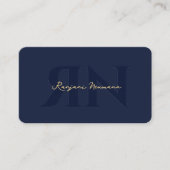 Moderne elegante Monogram-Reversed Dark Navy Blue Visitenkarte (Vorderseite)