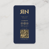 Moderne elegante Monogram-Reversed Dark Navy Blue Visitenkarte (Rückseite)