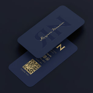 Moderne elegante Monogram-Reversed Dark Navy Blue Visitenkarte