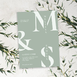 Moderne elegante Monogram Sage Green Wedding Einladung
