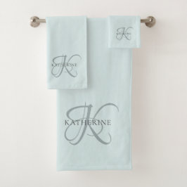 Moderne elegante Monogram Script Aqua Blue Badhandtuch Set