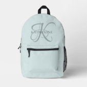 Moderne elegante Monogram Script Aqua Blue Bedruckter Rucksack (Vorderseite)