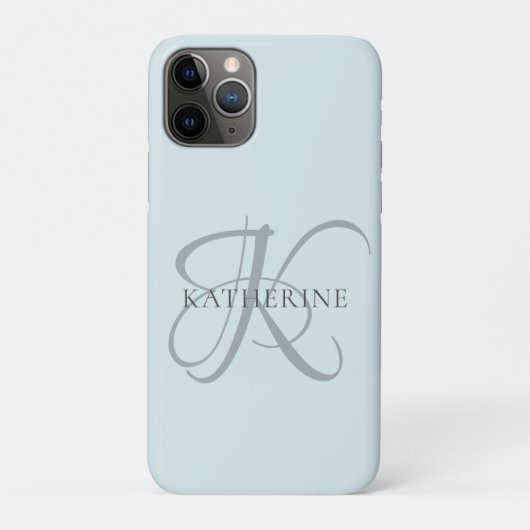 Moderne elegante Monogram Script Aqua Blue Case-Mate iPhone Hülle (Rückseite)