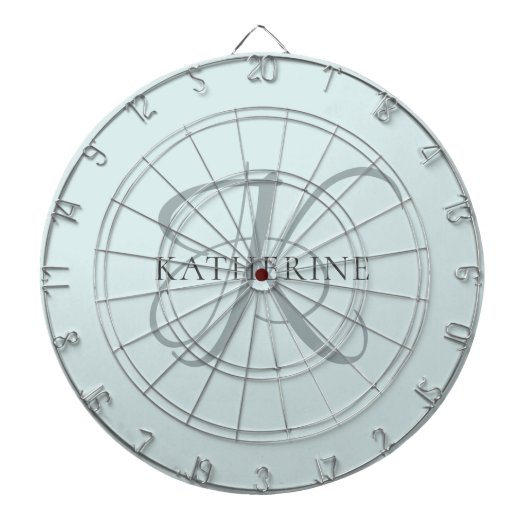 Moderne elegante Monogram Script Aqua Blue Dartscheibe (vorne)