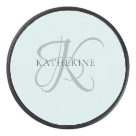 Moderne elegante Monogram Script Aqua Blue Eishockey Puck