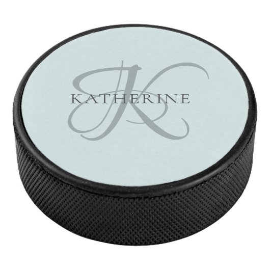 Moderne elegante Monogram Script Aqua Blue Eishockey Puck (3/4)