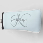 Moderne elegante Monogram Script Aqua Blue Golf Headcover (Vorderseite)