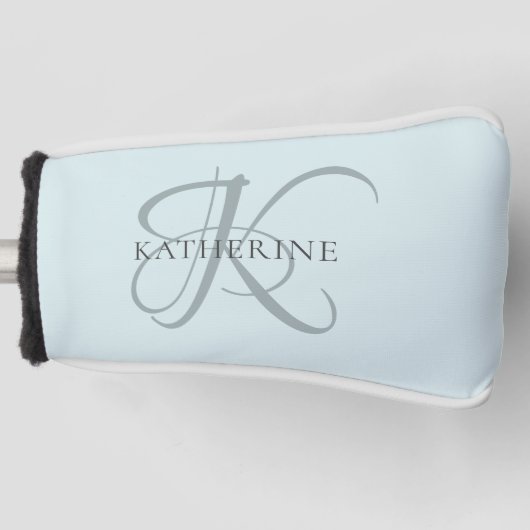 Moderne elegante Monogram Script Aqua Blue Golf Headcover (Vorderseite)