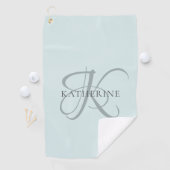 Moderne elegante Monogram Script Aqua Blue Golfhandtuch (Insitu)