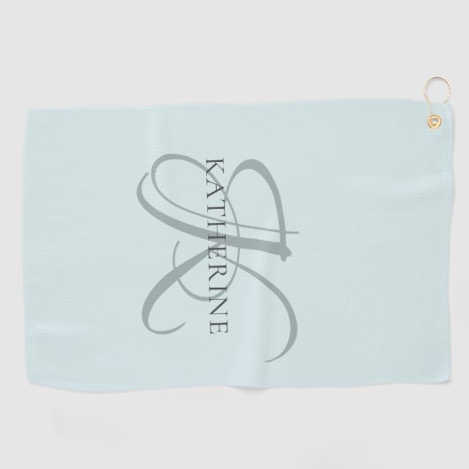 Moderne elegante Monogram Script Aqua Blue Golfhandtuch (Horizontal)
