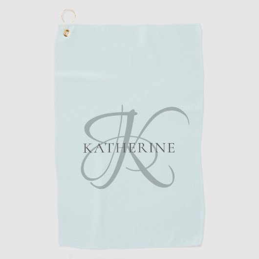 Moderne elegante Monogram Script Aqua Blue Golfhandtuch (Vorderseite)