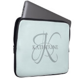 Moderne elegante Monogram Script Aqua Blue Laptopschutzhülle (Vorne Rechts)