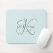 Moderne elegante Monogram Script Aqua Blue Mousepad (Mit Mouse)