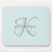Moderne elegante Monogram Script Aqua Blue Mousepad (Vorne)