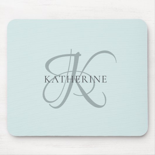 Moderne elegante Monogram Script Aqua Blue Mousepad (Vorne)