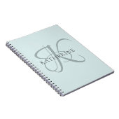 Moderne elegante Monogram Script Aqua Blue Notizblock (Rechte Seite)
