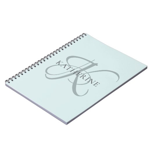 Moderne elegante Monogram Script Aqua Blue Notizblock (Linke Seite)