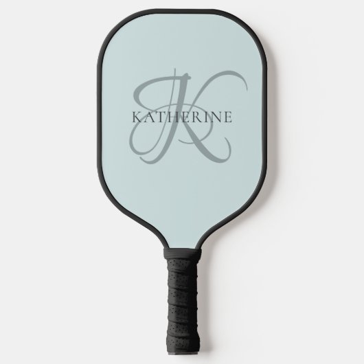 Moderne elegante Monogram Script Aqua Blue Pickleball Schläger (Vorderseite)